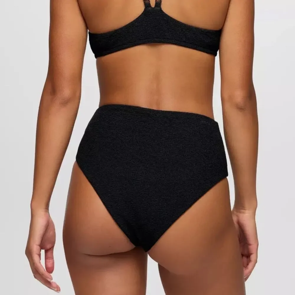 Prana Lahari Scrunch High Rise Swim Bottom Women's XS Black Cheeky Bikini Brief